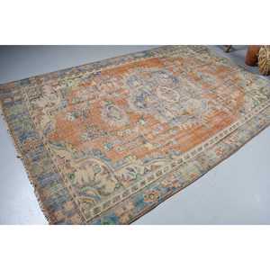 พรมตุรกีขนาดใหญ่ 5.5x9.1 ฟุต พรมวินเทจลายดอกไม้สีส้ม ทำจากขนสัตว์ - Product Image 2