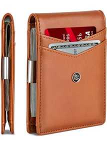 Portefeuille pour homme en cuir de vachette véritable Pince à billets Slim Front Pocket RFID Blocking Card Holder Mini Bi Fold Design Embroidery - Product Image 3