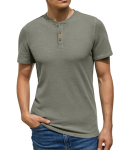 Men's Short Sleeve Waffle <b>Henley</b> <b>T</b>-<b>Shirt</b> Summer Casual Tee For Men - Product Image 4