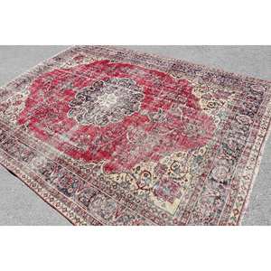Vintage Turkish <b>Rug</b> Red Beige 7.3 X 9.7ft Large Area Woolen Patchwork Design for Hallway Bedroom Latex for Living Room <b>Bedside</b> - Product Image 3