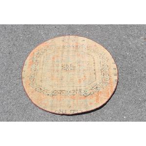 Tapis turc, tapis rond de 2,9 x 2,7 pieds, tapis en laine orange et vert - Product Image 3