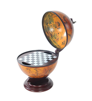 Support de jeu d'échecs en globe terrestre en bois rouge peint à la main de 13 pouces, sur pied, style vintage, carte du monde, décoratif pour la maison et le bureau