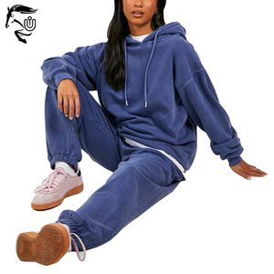 2025 nouvelles femmes de haute qualité lavage à l'acide hiver Vintage survêtement Long solide motif haut un ensemble avec des prix quantité minimale de commande bas - Product Image 3