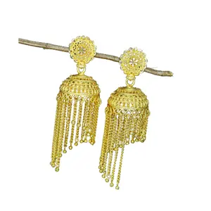 Indian Gold Plated <b>Jhumka</b> Jhumki Layered Fringe Dangle <b>Earring</b> Set Jewelry Chain <b>Earrings</b> Solid Color Dubai Turkish Bollywood - Product Image 1