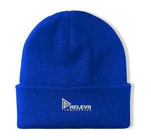Royal Blue Acrylic Winter Warm <b>Beanie</b> <b>Hat</b> with Custom Embroidered Logo and Bows Pattern Solid Color Custom Label for <b>Men</b> Women - Product Image 1