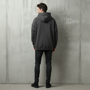 Sweat à capuche gris anthracite de haute qualité pour homme, coupe classique, logo personnalisé, broderie minimaliste cyberpunk, grande taille, hip-hop, 100% coton - Product Image 4