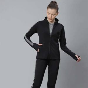 Survêtement à fermeture éclair deux pièces pour femmes, ensemble de vêtements de sport extensibles avec veste à fermeture éclair et pantalon de survêtement en tissu à séchage rapide pour la course à pied - Product Image 1
