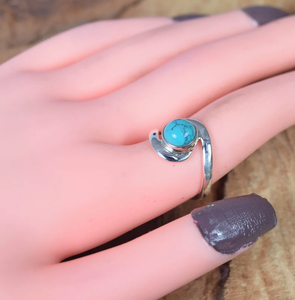 Élégante bague en argent sterling 925 bleu turquoise bohème pierre de naissance de décembre cadeau pour les bijoux de fête de la Saint-Valentin - Product Image 4