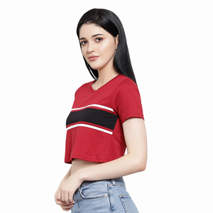 Meilleures ventes T-shirt court de couleur rouge pour femmes T-shirt court à manches courtes en coton et polyester pour femmes - Product Image 4