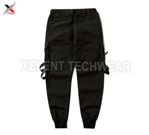 Techwear Pantalon cargo slim taille haute pour homme, vêtements de travail hip hop noirs, pantalon de randonnée multi-poches avec boutons et décoration en dentelle - Product Image 2