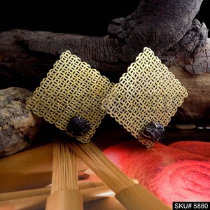 Pendientes de piedras preciosas llamativas chapadas en oro, tachuelas grandes y hermosas únicas, ajuste de bisel de joyería de latón a la moda para Christians-SKU5880 - Product Image 2