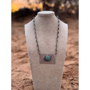 Collar de Barra de Plata de Ley y Turquesa con Diseño Geométrico Clásico de Telaraña de Danny Henio Kingman, con Cuentas de Número de Ancla, Regalo - Product Image 1