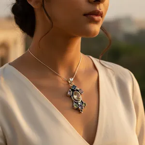Pendentif en argent 925 avec pierre précieuse pour femmes, bijoux de déclaration avec motif de goutte d'eau plaqué or rose rhodié pour femmes - Product Image 3