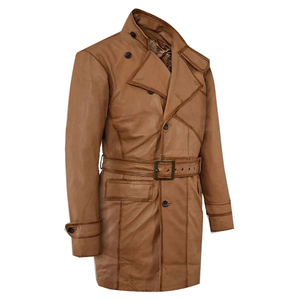 Manteau long en cuir élégant de nouvelle conception pour hommes, matériau en cuir le plus vendu, manteaux personnalisés OEM disponibles à prix de gros - Product Image 5