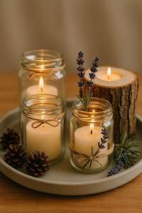 Bougie en cire de soja parfumée dans un bocal en verre, style rustique en toile de jute, décoration de Noël, cadeau pour la maison, style artisanal naturel, ornement d'hiver - Product Image 5