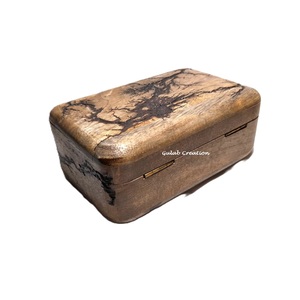 Caja de Almacenamiento de Joyas Rectangular de Madera Natural Pulida con Acabado Electroquímico, con Tapa con Bisagras, Tema Budista, Decoración de Mesa - Product Image 1