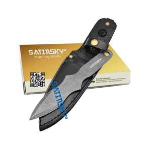 Couteau de chasse Satinsky Damascus 8,5 pouces avec manche en os, bolster en damas, acier haute teneur en carbone 1095+15N20, poignée moletée argentée, manuel - Product Image 4