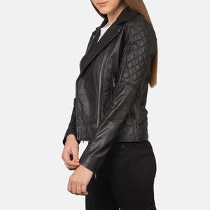 Chaqueta de Motociclista Negra Carolyn, Acolchada, de Piel de Oveja, Bordada Personalizada, Estilo Bomber, para Primavera y Otoño, Estilo Western, Tallas 3XL y 5XL, Poliéster y Algodón - Product Image 2
