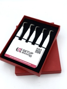 Pince à épiler pour cils GETUP BROSONS IMPEX, nouveau style, revêtement en poudre blanche, pointe diamantée, anti-magnétique, 90 degrés, pointe argentée, vente en gros - Product Image 3