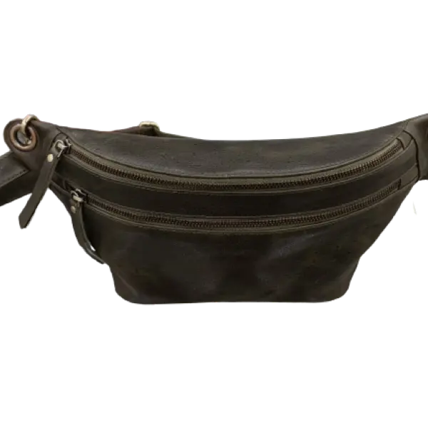 Bolsa de couro genuíno de azeitona, bolsa de quadril unissex com zíper, ideal para trilha e passeio casual