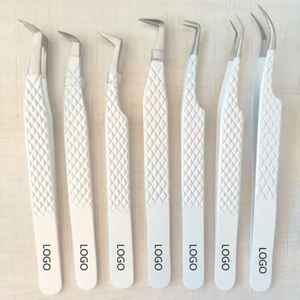 Pince à épiler d'isolation d'extension de cils en acier inoxydable blanc professionnel à 90 degrés pinces à épiler avec breloques - Product Image 6