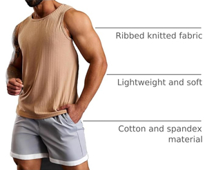 Débardeurs côtelés en viscose/polyester pour hommes, t-shirts sans manches pour l'entraînement |   T-shirt de sport à col rond respirant et à séchage rapide pour la musculation - Product Image 5