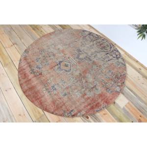 Tapis turc, tapis rond de 4,9x4,9 pieds, tapis rouge à motifs floraux - Product Image 2