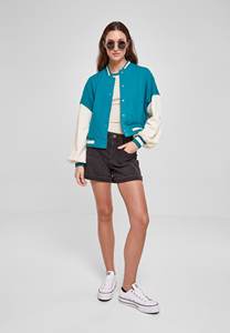 Veste oversize vert d'eau pour femmes 2 tons College Bomber Varsity Jacket Baseball Jacket For Women Crop Wool Letterman Jacket For Women - Product Image 5