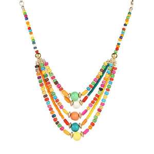 Conjunto de collar llamativo de cuentas de aleación de plástico de madera Multicolor Urthn estilo bohemio Vintage para regalo de compromiso de fiesta-1111606 - Product Image 1