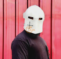 Casco Medieval Barbuta Color Blanco, Armadura de Caballero con Ranuras Estrechas para los Ojos, para Cosplay, Exhibición, Decoración y Coleccionistas
