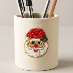 Portaplumas Navideño de Lujo con Cuentas de Santa Claus, Organizador de Escritorio de Tela Bordada a Mano, Portalápices Festivo para Papelería 2026 - Product Image 1