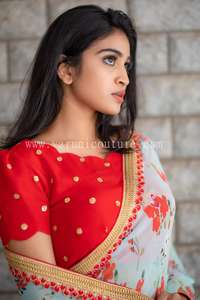 Diseñador exclusivo Indian Georgette Sarees Bodas Fiestas Tendencia Impresión digital Secuencia Bordado Trabajo Alto Étnico para mujeres - Product Image 6