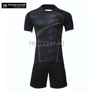 Venta al por mayor de camisetas y pantalones cortos negros para hombre con logotipo personalizado, kit de uniforme de fútbol, equipo de entrenamiento de equipo, ropa deportiva de secado rápido y transpirable - Product Image 1