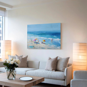 Hand Painted Oil <b>Canvas</b> Art Seascape Beach Scene Impressionist Style With <b>Frame</b> Indoor Decor - Product Image 2