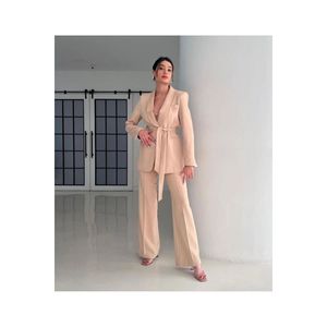 Giacca Blazer da donna con cintura a gamba larga completo completo elegante - Product Image 4