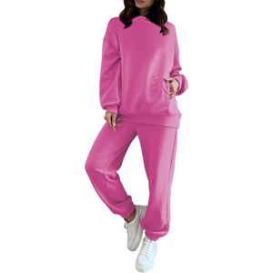 Conjunto Deportivo de Dos Piezas para Mujer, Sudadera Holgada de Felpa con Cierre de Cremallera y Pantalones Jogger de Cintura Alta, Color Sólido - Product Image 3