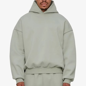 Vente chaude personnalisé bleu 100% coton français éponge pull à capuche ourlet brut bord coupé conception unie avec poches avant - Product Image 4