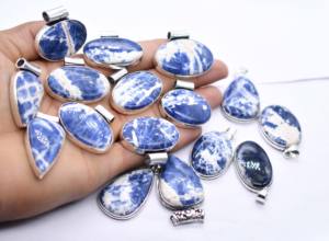 Collier pendentif vintage en laiton Sodalite pierres précieuses accessoire de mode naturel pour femmes enfants article chaud pour les fêtes de festivals - Product Image 2