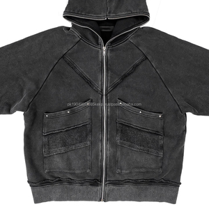 Chaqueta de algodón de alta calidad personalizada para niño joven, chaqueta vaquera con capucha y cremallera lavada con ácido Vintage, chaqueta de tamaño libre de diseño de moda - Product Image 2