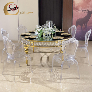 Mesa de Comedor Moderna de Acero Inoxidable Dorado y MDF con Laterales de Cristal, Personalizada para Uso en el Hogar y Hoteles - Product Image 1