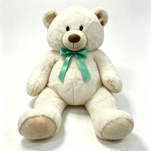 Customized Cream White Teddy Bear <b>Plush</b> <b>Large</b> Soft Stuffed Toy with Green Ribbon PP Cotton Filled 12cm Birthday Gift Unisex - Product Image 1