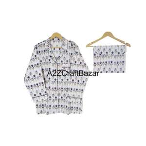 Conjunto de Pijama de Algodón con Estampado Floral Indio, Ropa de Dormir Verde, 100% Algodón Orgánico - Product Image 3