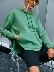Sudaderas con Capucha Personalizadas Estilo Urbano, 100% Algodón Felpa, Ropa Deportiva para Mujer, Venta al por Mayor, Hombros Caídos, Dobladillo Asimétrico, Bolsillo - Product Image 2