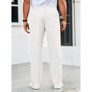 2025 <b>Men's</b> Casual 100% Cotton Pants Drawstring <b>Elastic</b> <b>Waist</b> Ribbed Sweatpants Straight Leg Loose Fit <b>Trousers</b> Customized - Product Image 3