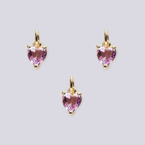 Pendentif en forme de coeur en quartz améthyste 6mm pierre de naissance en forme de coeur Quartz Cz or Vermeil argent sterling ensemble pendentif breloques - Product Image 1
