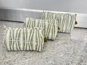 Set 3 Quilted Travel Case Pouches Block Print Cotton Eco-Friendly Water Resistant Medium Waterproof Vintage Makeup <b>Storage</b> - Product Image 2