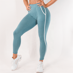 กางเกงเลกกิ้งผู้หญิงเอวสูงลายทางพร้อมโลโก้ขาขวากางเกงไนลอนสแปนเด็กซ์220g ปิดเอวยางยืด - Product Image 4