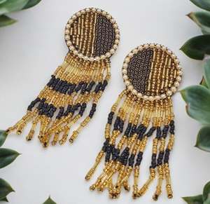 Pendientes de algodón pintados a mano en blanco y negro, bordados, para mujer, joyería festiva para fiestas al mejor precio, pendientes con cuentas. - Product Image 2