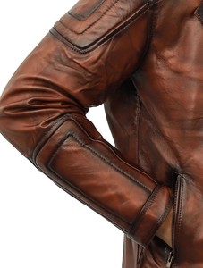 Veste de moto vintage marron pour homme, en cuir de mouton véritable vieilli, écologique, double conducteur, moto, coupe ajustée, hiver - Product Image 2
