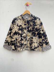 Abrigo de algodón acolchado bohemio para mujer, diseño de cultivo con estampado de bloques suaves, técnica lavada para ropa informal de invierno, Idea de regalo - Product Image 5